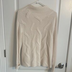 LOFT Outlet Ivory Cable Knit Turtleneck Sweater